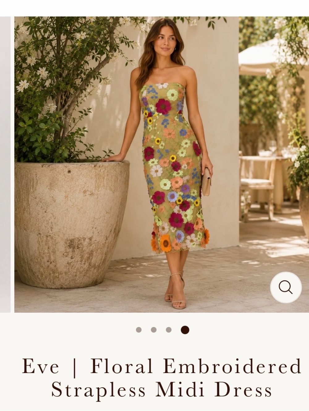 Sunfere Floral Embroidered Strapless Midi Dress
